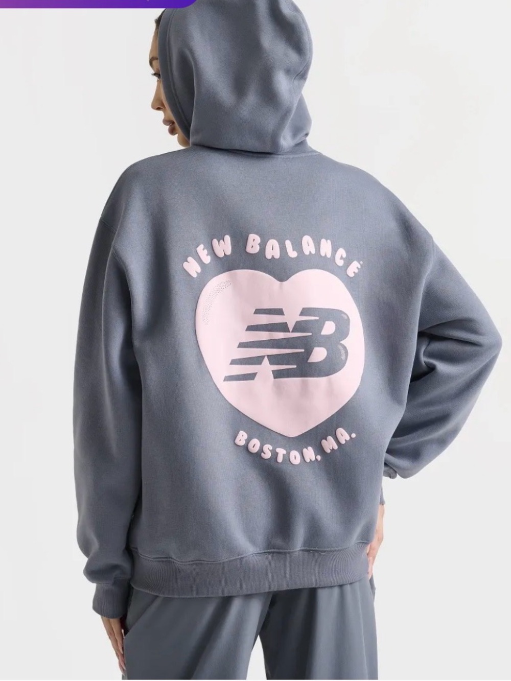 New Balance Women's Gray Hoodie with Pink Heart Logo